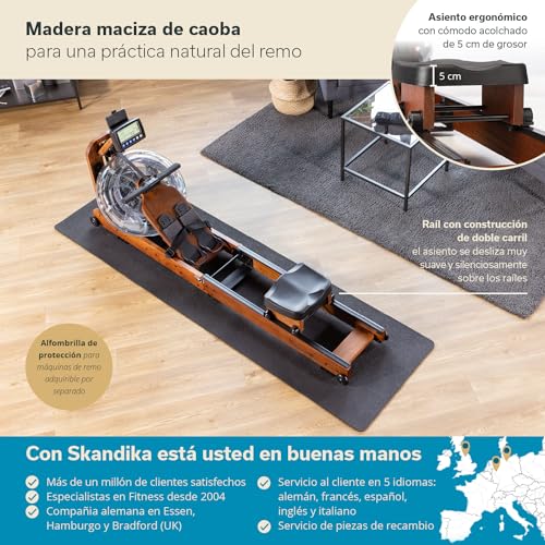 Skandika Nytta | Máquina de Remo de Madera de Caoba con Resistencia al Agua para casa, Tanque 45°, Plegable, Compatible con Kinomap App (Caoba)