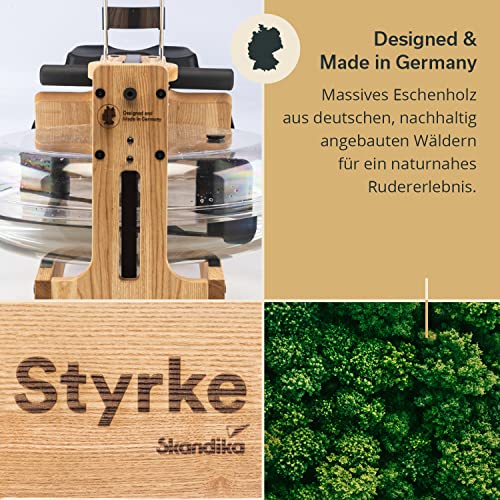 Skandika Styrke máquina de Remo de Agua de Madera | Diseñado y Fabricado en Alemania, función de aplicación Kinomap, máquina de Remo de Agua para el hogar (Natural clásico/Negro)