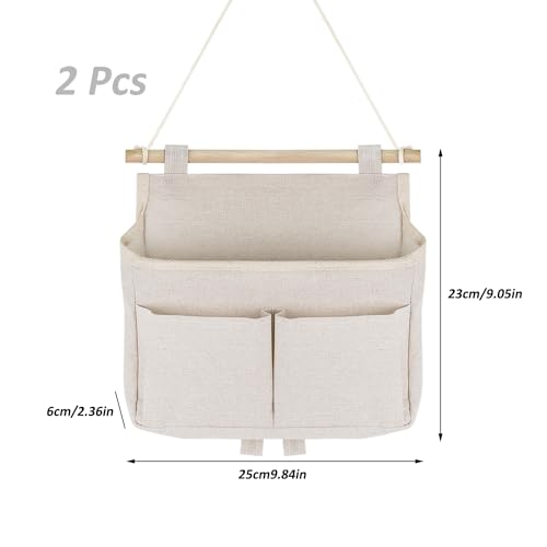 SKIWAX 2 bolsas de almacenamiento colgantes, alta capacidad, 3 compartimentos con gancho adhesivo, organizador colgante para puerta de baño, bolsa colgante para casa, oficina, caravana (beige)