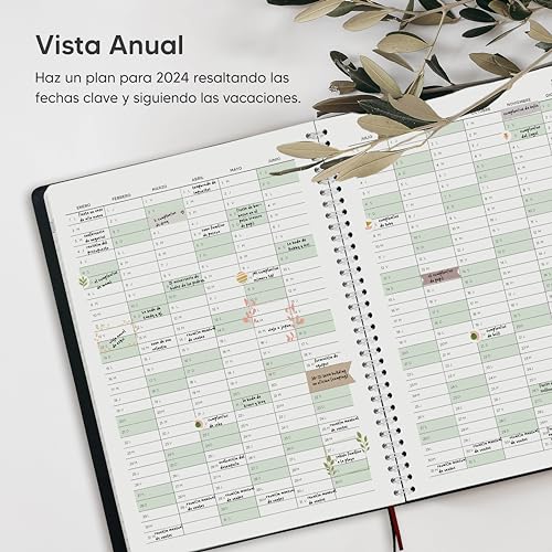 Smart Panda Agenda 2024 con Vista Semanal – A4 Agenda 2024 Semana Vista – Planificador Semanal, Diario Espiral - Tapa Blanda, Intervalos de 30 minutos - Calendario Anual A4, en Español