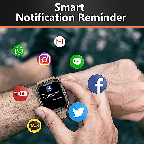 Smartwatch Hombre Militar con Llamadas Bluetooth Reloj Inteligente Hombre con Podómetro Frecuencia Cardíaca Sueño Pulsometro 110+ Modos Deportivo Reloj de Impermeable IP68 para iOS Android (Giallo)