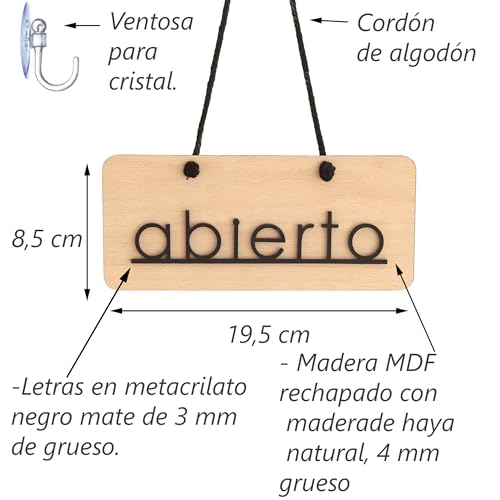 Smile BB- Cartel Abierto Cerrado con Ventosa para Tiendas, Negocios, en Madera y Metacrilato, Fabricado en España