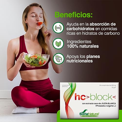 Soria Natural HC Block - Control de Carbohidratos y Refuerzo Metabólico - Control de Peso, Dieta - Complemento alimenticio natural - 24 comprimidos
