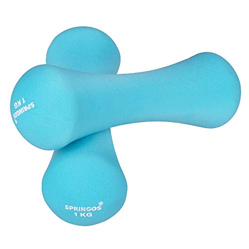 Springos - Mancuernas para mujer (neopreno, 1-6 kg), mancuernas para gimnasia, para entrenamiento, Azul 2 x 1 kg