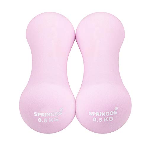 Springos - Mancuernas para mujer (neopreno, 1-6 kg), mancuernas para gimnasia, para entrenamiento, Color rosa claro 2 x 0,5 kg.