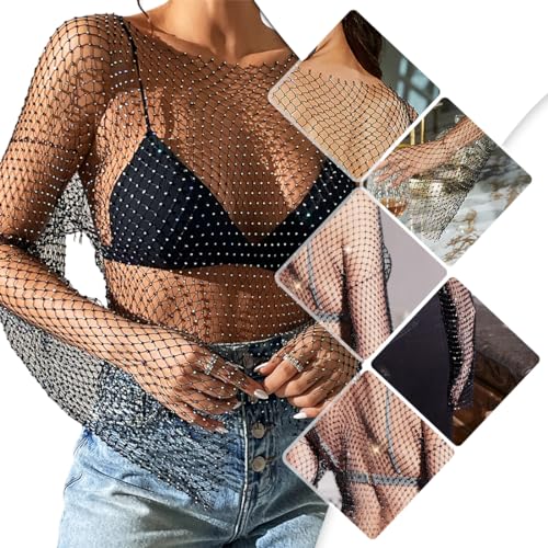 SSRDFU Rhinestone brillante malla cuerpo cadena tops - para mujeres brillante bikini crop top para discoteca fiesta festival, para mujeres y niñas