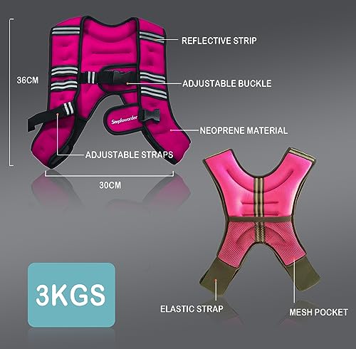 Stepfowarder Chaleco pesado, 3 kg/5 kg, chaleco de entrenamiento con bandas reflectantes y correa ajustable, chaleco de fitness para entrenamiento de fuerza, correr, cardio y fitness (3 kg, color rojo
