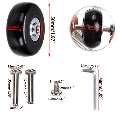 SUMNACON - 4 ruedas de repuesto para maleta, kits de reparación de rodamientos de ruedas giratorias de goma, 50 x 18 mm, negro