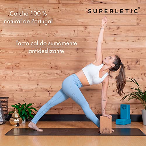 SUPERLETIC Yoga Block Elite - Juego de corcho de bloque de yoga de 2 I Bloques de yoga como ayuda para asanas I Accesorios de yoga I Corcho de bloque de yoga para fitness, espalda y regeneración