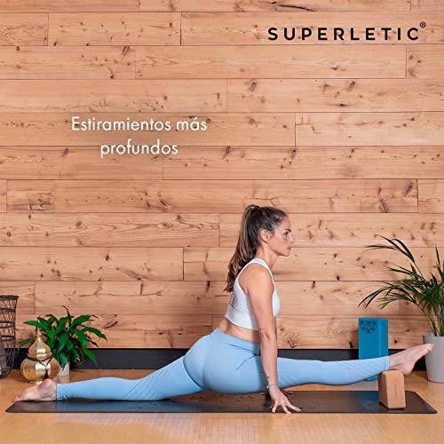 SUPERLETIC Yoga Block Elite - Juego de corcho de bloque de yoga de 2 I Bloques de yoga como ayuda para asanas I Accesorios de yoga I Corcho de bloque de yoga para fitness, espalda y regeneración