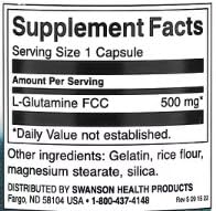 Swanson L-Glutamina 500mg - Suplemento para Recuperación Muscular y Salud Intestinal - 100 Cápsulas