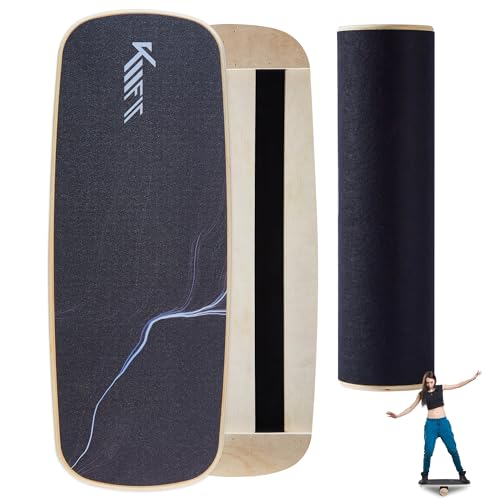 Tabla de equilibrio KM-Fit de madera, tabla de equilibrio para interiores, tabla de surf para entrenamiento de coordinación, entrenamiento de fuerza y equilibrio, surf y patinaje en interiores
