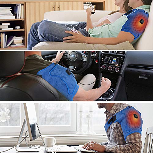 Tbest Soporte de hombro calentado, USB Eléctrico recargable, calefacción ajustable, almohadilla reemplazo para el hombro reemplazo para el alivio del dolor muscular, hombro, manguito de los rotadores