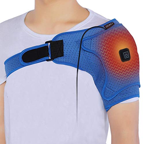 Tbest Soporte de hombro calentado, USB Eléctrico recargable, calefacción ajustable, almohadilla reemplazo para el hombro reemplazo para el alivio del dolor muscular, hombro, manguito de los rotadores