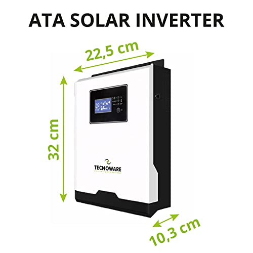 Tecnoware 1200VA ATA Inversor Híbrido Energía Solar - Batería de 12V – Controlador Solar MPPT Desde 15V-80V – Cargador Solar CA Desde 50 A - Energía de Onda Sinusoidal Pura
