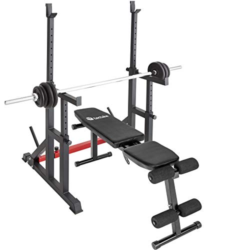 tectake 404237 Estante para sentadillas con soporte para pesas, Squat rack, Aparato para entrenamiento de fuerza, Equipo para fitness