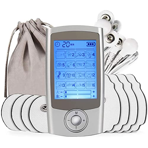 TENS Electroestimulador Digital, para aliviar el Dolor Muscular y el fortalecimiento Muscular, EMS Masaje, Pantalla LCD, 2 Canales, 8 electrodos