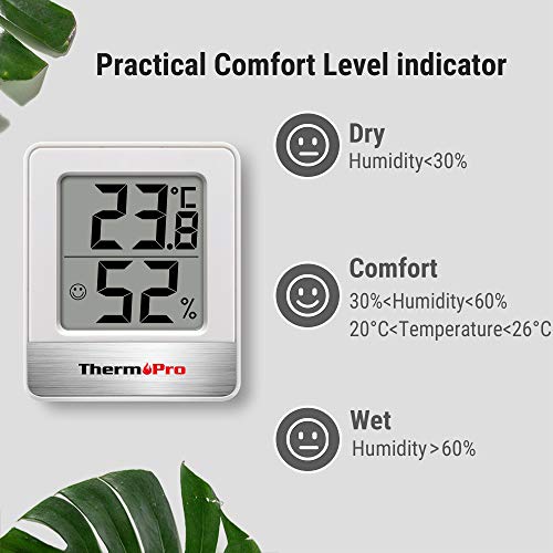 ThermoPro TP49 2 Piezas Mini Termómetro Higrómetro Digital Termohigrómetro de Interior Medidor de Temperatura y Humedad para Medir Ambiente del Hogar