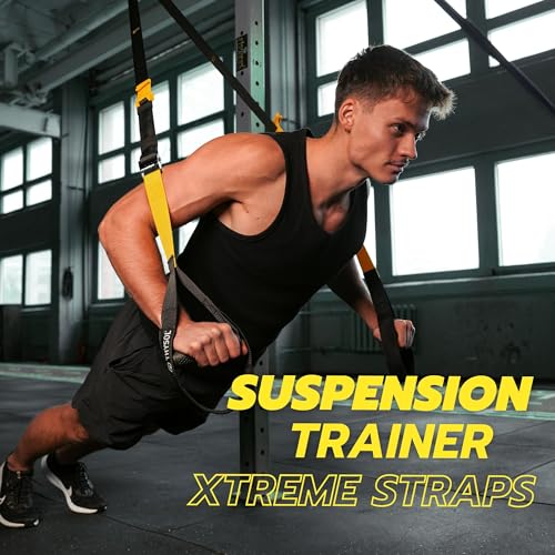 THYSOL Correas de entrenamiento en suspensión Xtreme Straps | Amarillo | Set con Anclaje Ajustable | Fitness en Casa - Adecuado para Viajar y Entrenar en Interiores y Exteriores