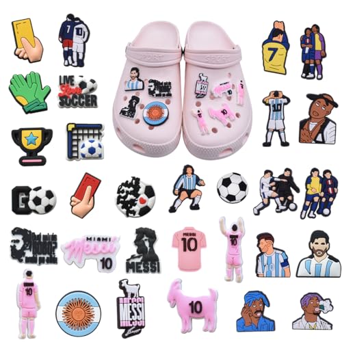 Tkcumwcz Shoe Charms Futbol, Adornos de Zapatos Crocs, PVC Encantos de Zapatos de Fútbol, Accesorios de Zapatos Bricolaje para para Regalos de Niños Fiesta Cumpleaños, 30 Piezas