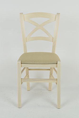 Tommychairs - Set 2 sillas Cross para Cocina y Comedor, Estructura en Madera de Haya Color anilina Blanca y Asiento tapizado en Tejido Color cáñamo