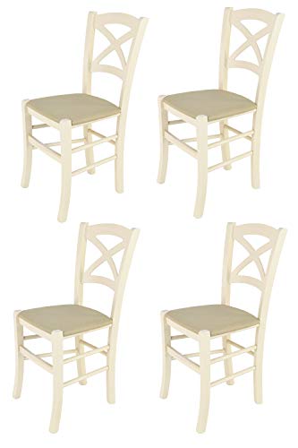 Tommychairs - Set 2 sillas Cross para Cocina y Comedor, Estructura en Madera de Haya Color anilina Blanca y Asiento tapizado en Tejido Color cáñamo
