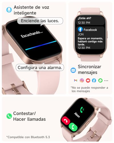 TOOBUR Reloj Inteligente Mujer, Smartwatch Alexa Incorporada IP68 Sumergible con Llamada/Seguimiento del Frecuencia Cardíaca/Sueño/100 Deportes Compatible Android iPhone