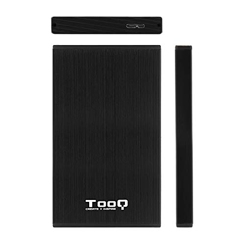 TooQ TQE-2527B - Carcasa para discos duros HDD de 2.5", (SATA I/II/III de hasta 9.5 mm de alto, USB 3.0), aluminio, indicador LED, color negro, 50 grs.