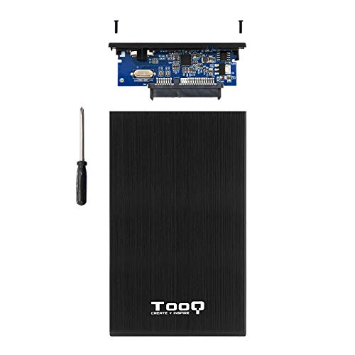 TooQ TQE-2527B - Carcasa para discos duros HDD de 2.5", (SATA I/II/III de hasta 9.5 mm de alto, USB 3.0), aluminio, indicador LED, color negro, 50 grs.