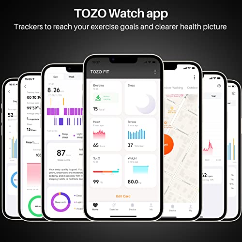 TOZO S2 Smartwatch, 1.69" Reloj Inteligente Hombre Mujer con Alexa Integrada, Pulsómetro Monitor de Sueño, Smartwatch Hombre Mujer con DIY Esfera Reloj, Podómetro, Impermeable 5ATM, para Android iOS