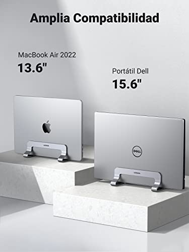 UGREEN Soporte Vertical para Laptop 15,6", Soporte Portátil de Aluminio Ajustable 12-25mm, Soporte para Computadora Portatil de Mesa Compatible con MacBook Pro/Air, Matebook, Lenovo, HP, iPad Plata