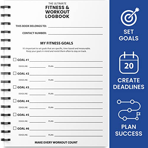 Ultimate Gym - Cuaderno de registros de entrenamiento, XL A5, agenda de ejercicios y entrenamiento, 100 páginas con ejercicios de cardio y notas, establecer objetivos y seguir el progreso - (azul)