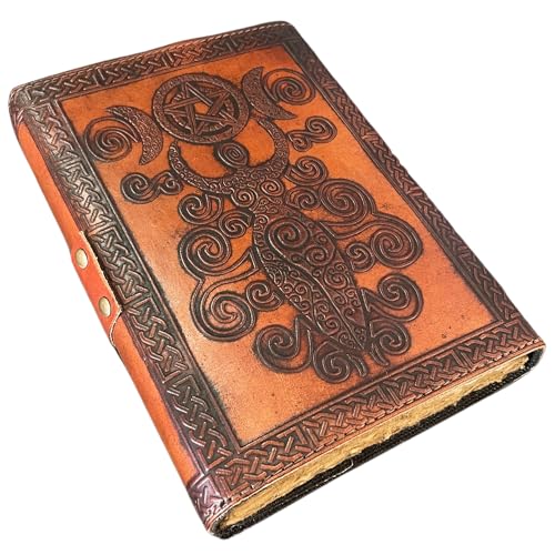 Urban Leather Lapislázuli 3 - Diario de luna celta para hombres y mujeres, libro de sombras marrón, libro de hechizos wiccanos, cuaderno de bocetos, páginas de borde grueso