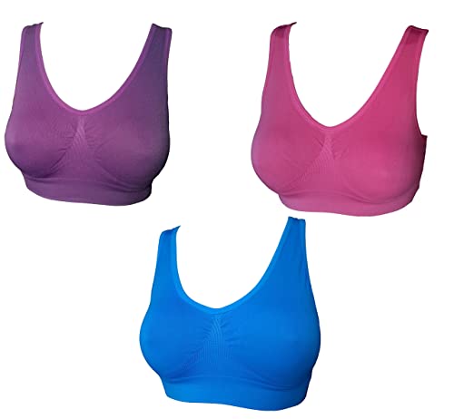 UtopyaUK 3 Sujetadores de Comodidad para Mujeres, sin Costuras, Sujetador sin Costuras, Sujetador de Yoga,Sujetador Deportivo sin Cables (XXL, 1 Rosa 1 Púrpura 1 Azul)
