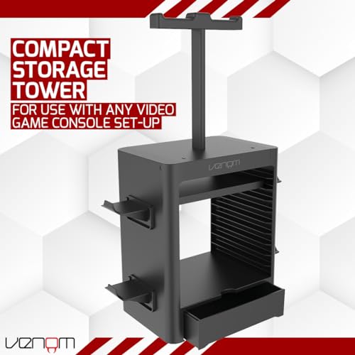 Venom Games Media Storage Tower with Integrated Controller and Headset Rack