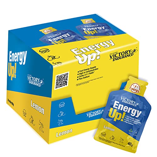 VICTORY ENDURANCE Energy Up Gel Cafeína Sabor Limón con Plus de Sodio, Energía Inmediata, 40 G, Paquete de 24