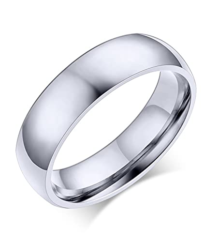 VNOX personalizado personalizado 6 mm de ancho de acero inoxidable anillo de banda simple anillo de boda para mujeres hombres, grabado gratis, tamaño11.5