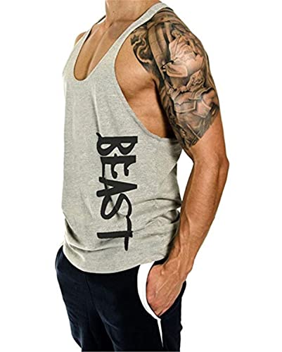WAZZAP Beast Camiseta de Tirantes Hombre Sin Mangas de Algodón Deportiva Tank Top Gimnasio Fitness T-Shirts