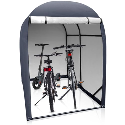 WELS Garaje para bicicletas para 2 bicicletas, refugio para bicicletas, cobertizo de metal, cobertizo de jardín, contenedor de basura, 123 x 165 x 178 cm
