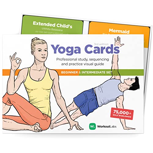 WorkoutLabs Tarjetas plásticas de Yoga con Lengua sánscrito para Estudio Visual, secuenciación de Clases, práctica con posturas, Ejercicios de respiración y meditación (Juego Completo)