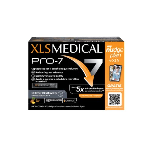 XLS Medical Pro-7 - Resultados en 1 mes con 7 beneficios, 2 sesiones Servicio de Nutricionista con mynudgeplan, Origen Natural, 90 sticks, sabor piña