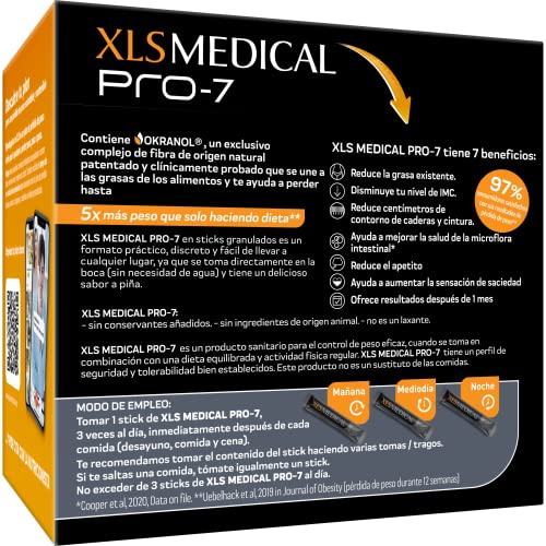 XLS Medical Pro-7 - Resultados en 1 mes con 7 beneficios, 2 sesiones Servicio de Nutricionista con mynudgeplan, Origen Natural, 90 sticks, sabor piña