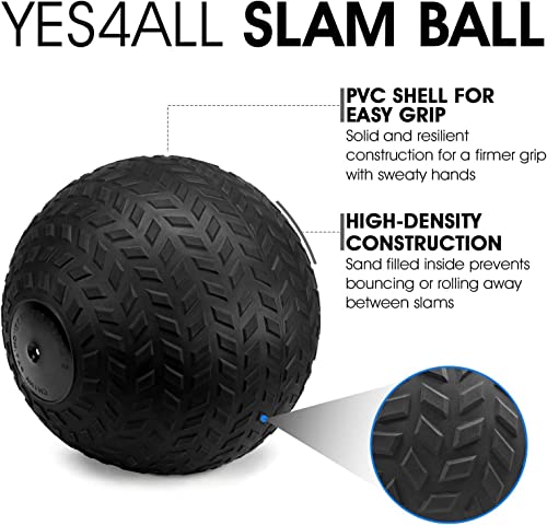 Yes4All 1YHQ Slam Balls 9 kg, Negro, balón Medicinal Relleno de Arena, sin Rebote, Adecuado para Entrenamiento y Fuerza