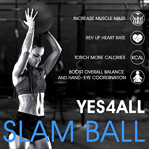 Yes4All 1YHQ Slam Balls 9 kg, Negro, balón Medicinal Relleno de Arena, sin Rebote, Adecuado para Entrenamiento y Fuerza