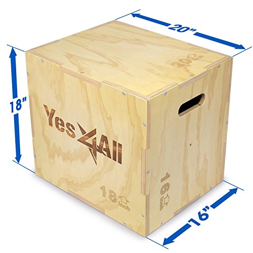 Yes4All BW0X 3 en 1 Caja de Madera 50,8 x 45,7 x 40,6 cm, Entrenamiento Pliométrico, Color Madera Clara, Caja de Salto