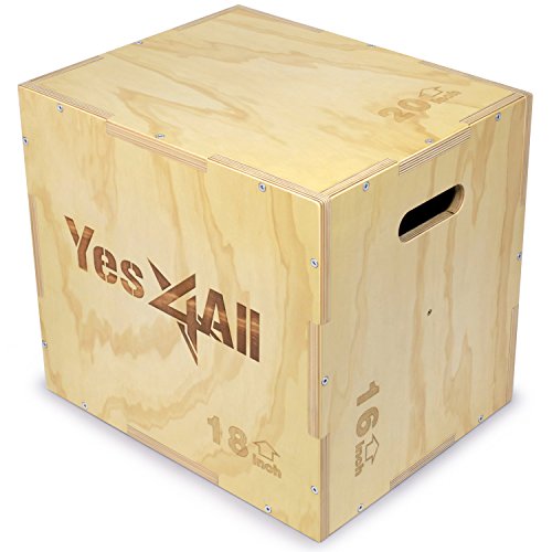 Yes4All BW0X 3 en 1 Caja de Madera 50,8 x 45,7 x 40,6 cm, Entrenamiento Pliométrico, Color Madera Clara, Caja de Salto