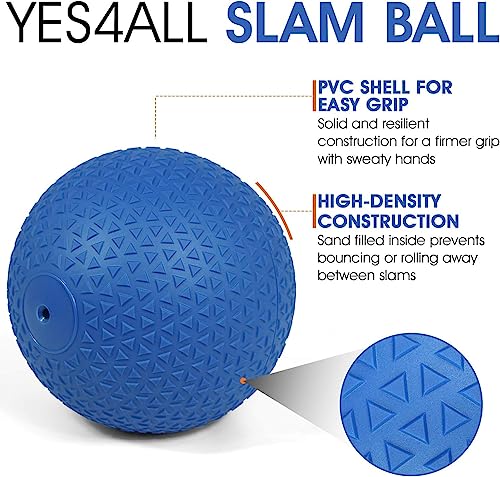 Yes4All LL3M Slam Balls 4.5 kg, Azul, Balón Medicinal Relleno de Arena, sin Rebote, Adecuado para Entrenamiento y Fuerza