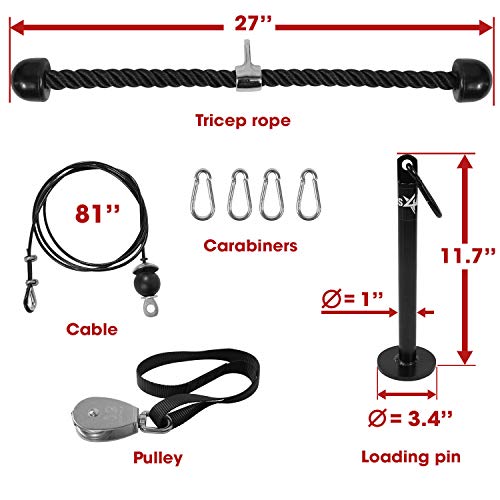 Yes4All LRKD Cable de polea, para disco de pesas de 2,5 y 5,1 cm: sistema de polea con pasador de carga y cuerda de tríceps de tracción hacia abajo