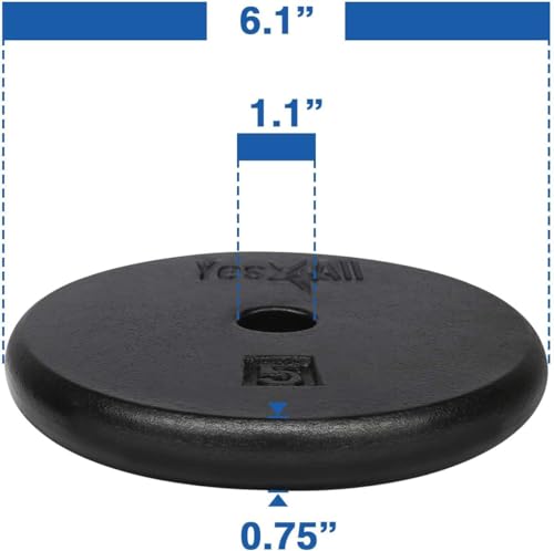 Yes4All Placas de peso de hierro fundido de 1 pulgada para mancuernas – Placas de disco de peso estándar (5 libras, individual)