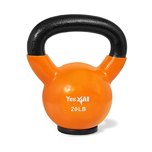 Yes4All RPL7 Kettlebell de hierro fundido con revestimiento de vinilo y base de goma protectora, naranja, 9 kg
